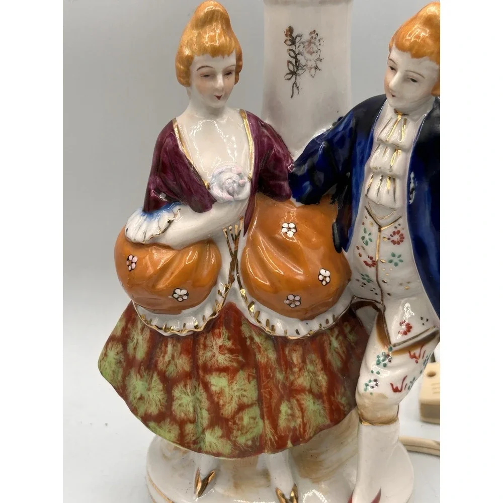 PAIR VINTAGE VICTORIAN‎ COLONIAL COUPLE FUGURINE LAMP HANDPAINTED NIPPON JAPAN